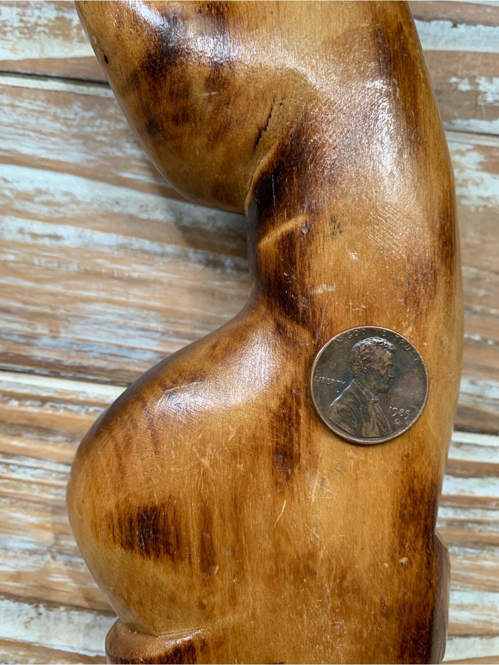 Vintage MCM Hand Carved Wooden Cat Figurine Burnt Wood Art 7.5" - Picture 8 of 11